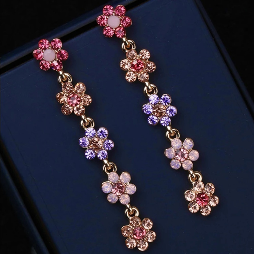 Betsey Johnson Cubic Zirconia Flower Earrings - Picture 5 of 8